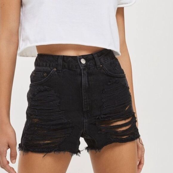 Topshop Tall Moto Ripped Mom Shorts washed 
Black Sz-8 - Picture 1 of 12
